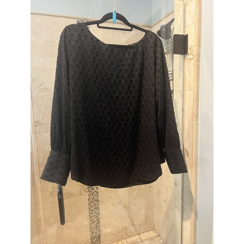 Ann Taylor Black Burnout Long Sleeve Blouse Scoop Neck XXL C269
